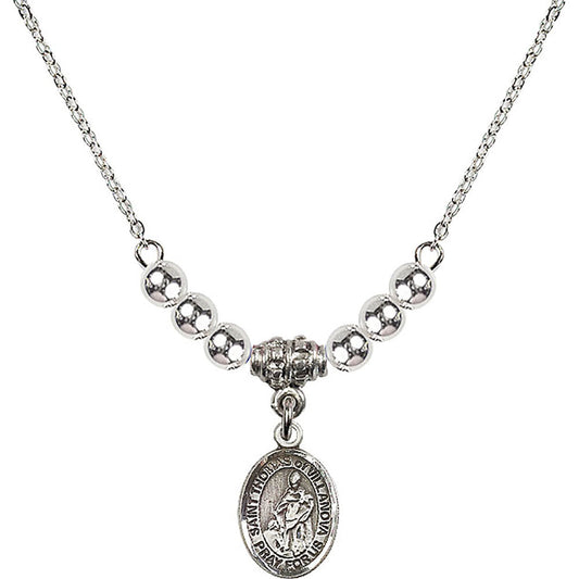 Sterling Silver Saint Thomas of Villanova Birthstone Necklace with Sterling Silver Beads - 9304