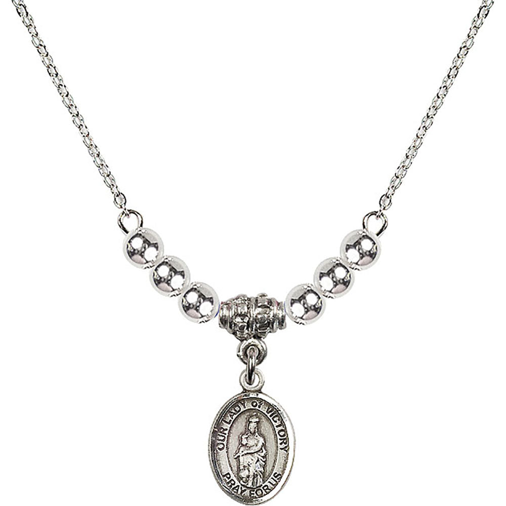 Sterling Silver Our Lady of Victory Birthstone Necklace with Sterling Silver Beads - 9306