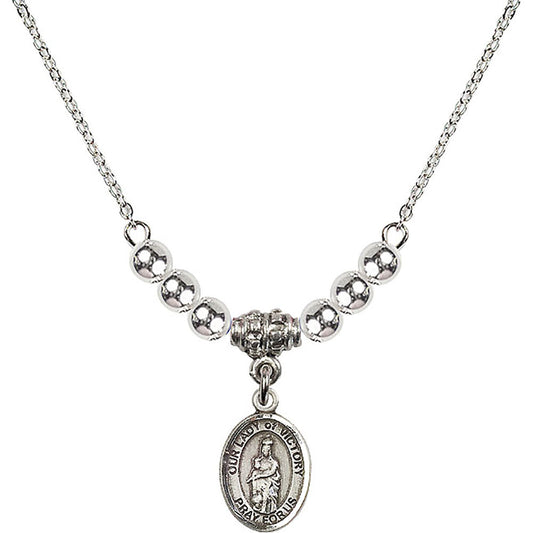 Sterling Silver Our Lady of Victory Birthstone Necklace with Sterling Silver Beads - 9306