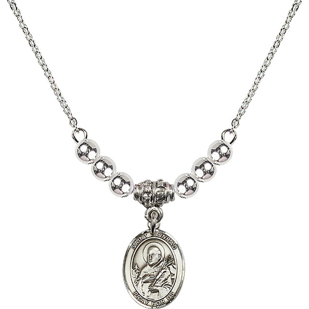 Sterling Silver Saint Meinrad of Einsiedeln Birthstone Necklace with Sterling Silver Beads - 9307