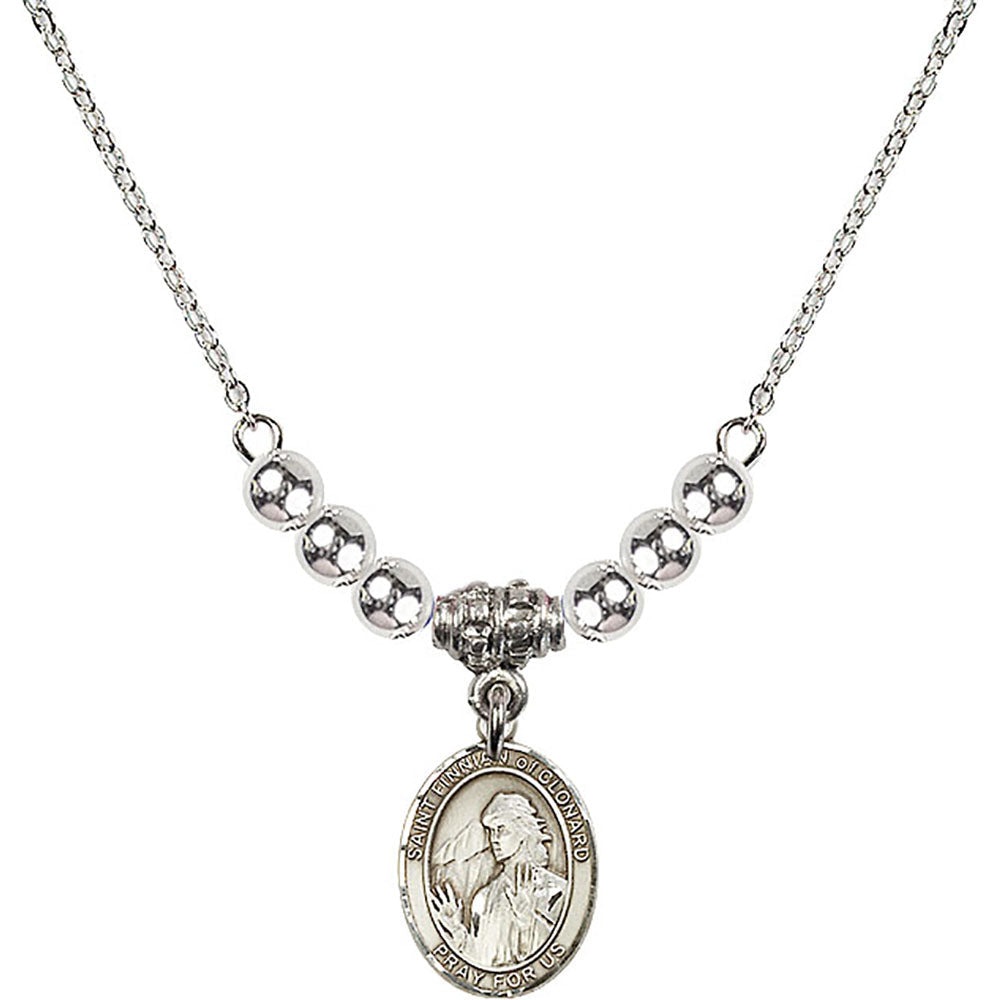 Sterling Silver Saint Finnian of Clonard Birthstone Necklace with Sterling Silver Beads - 9308