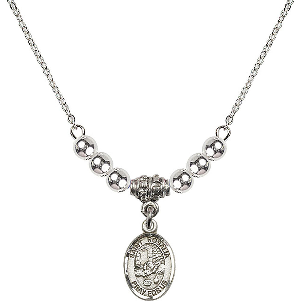 Sterling Silver Saint Rosalia Birthstone Necklace with Sterling Silver Beads - 9309