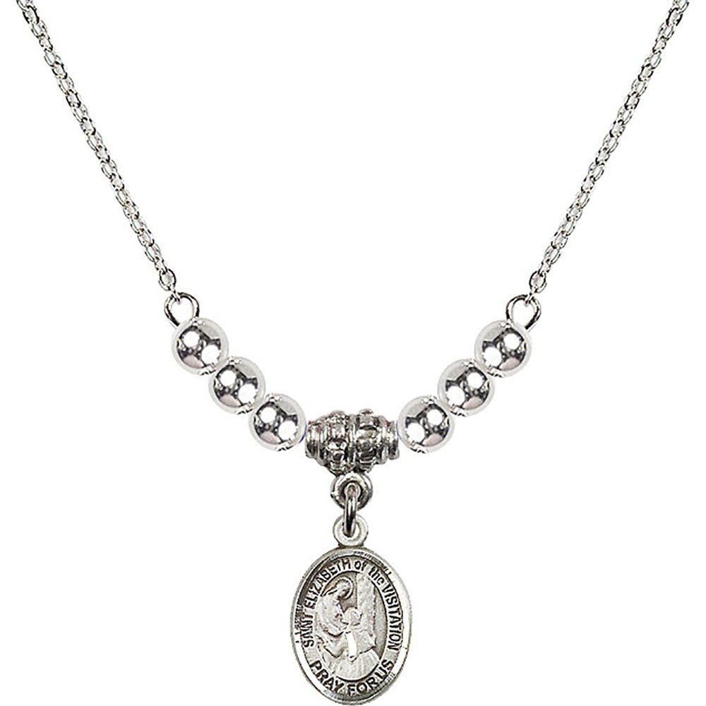 Sterling Silver Saint Elizabeth of the Visitation Birthstone Necklace with Sterling Silver Beads - 9311