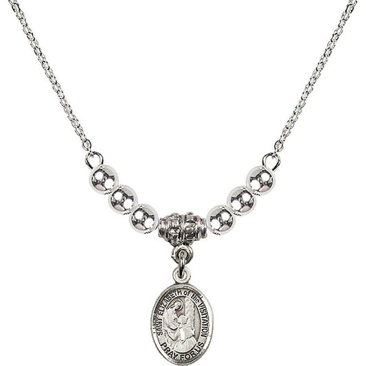 Sterling Silver Saint Elizabeth of the Visitation Birthstone Necklace with Sterling Silver Beads - 9311