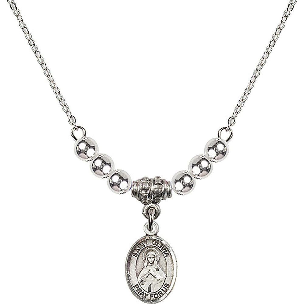 Sterling Silver Saint Olivia Birthstone Necklace with Sterling Silver Beads - 9312