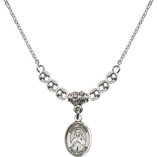 Sterling Silver Saint Olivia Birthstone Necklace with Sterling Silver Beads - 9312