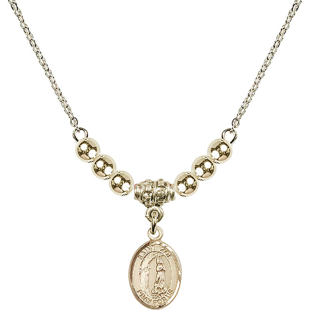 14kt Gold Filled Saint Zoe of Rome Birthstone Necklace with Gold Filled Beads - 9314