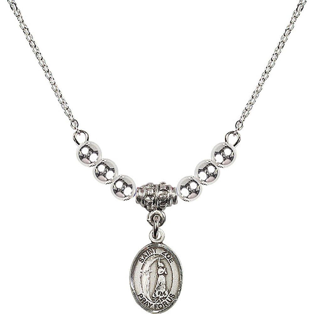 Sterling Silver Saint Zoe of Rome Birthstone Necklace with Sterling Silver Beads - 9314