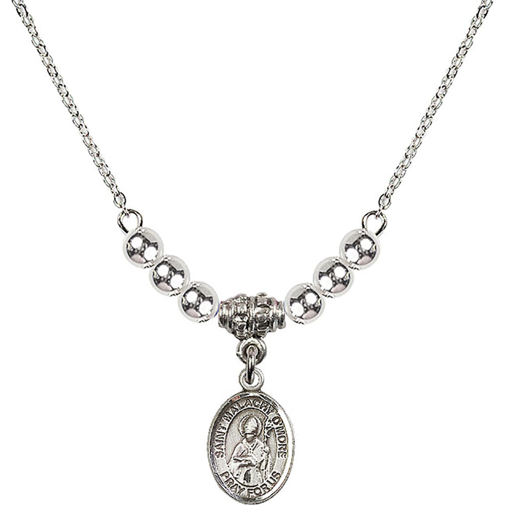 Sterling Silver Saint Malachy O'More Birthstone Necklace with Sterling Silver Beads - 9316