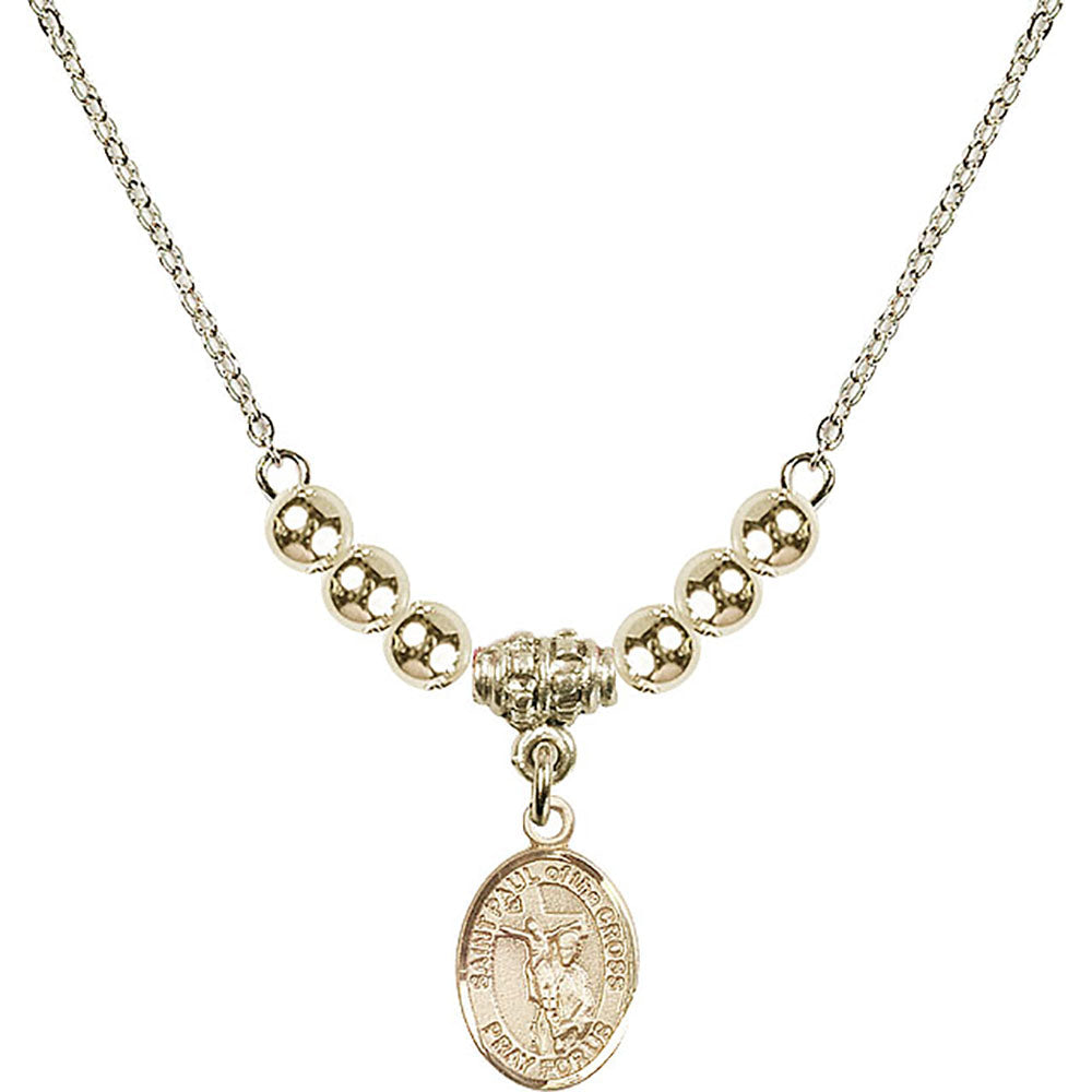 14kt Gold Filled Saint Paul of the Cross Birthstone Necklace with Gold Filled Beads - 9318
