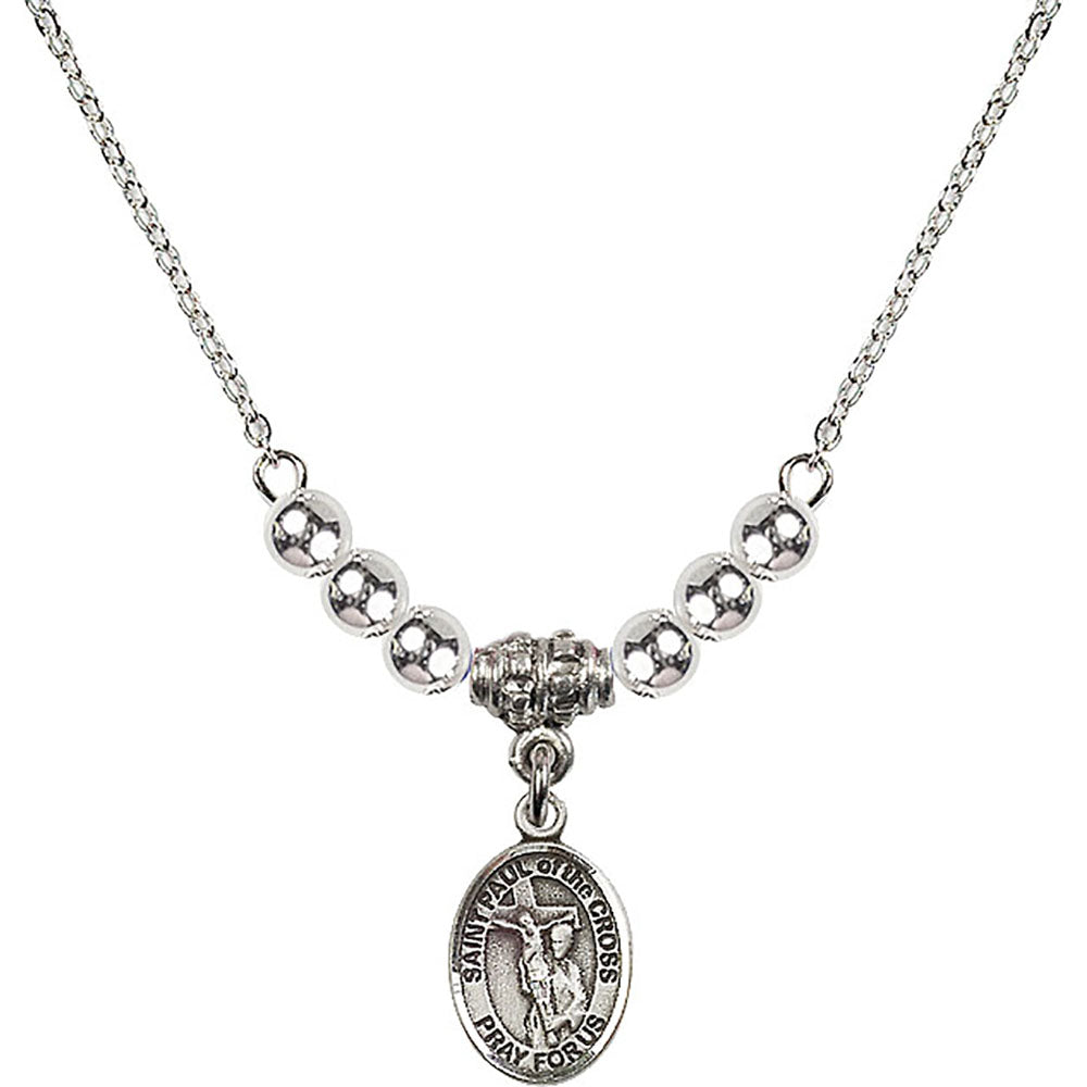 Sterling Silver Saint Paul of the Cross Birthstone Necklace with Sterling Silver Beads - 9318