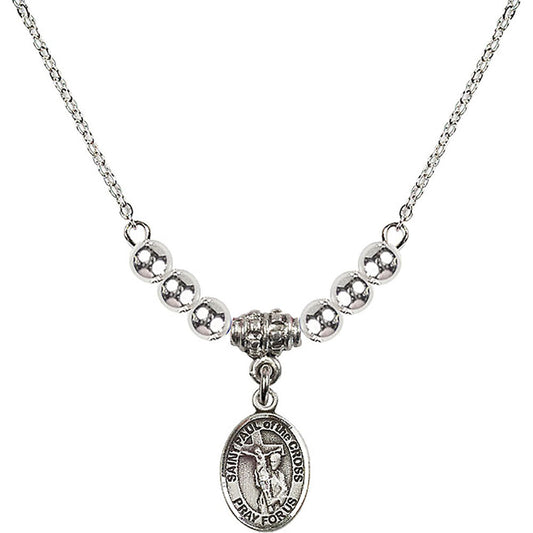 Sterling Silver Saint Paul of the Cross Birthstone Necklace with Sterling Silver Beads - 9318