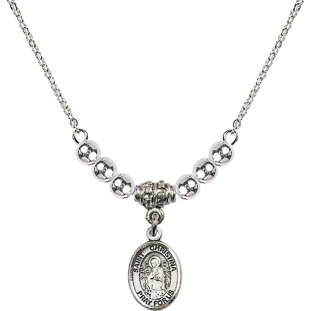 Sterling Silver Saint Christina the Astonishing Birthstone Necklace with Sterling Silver Beads - 9320