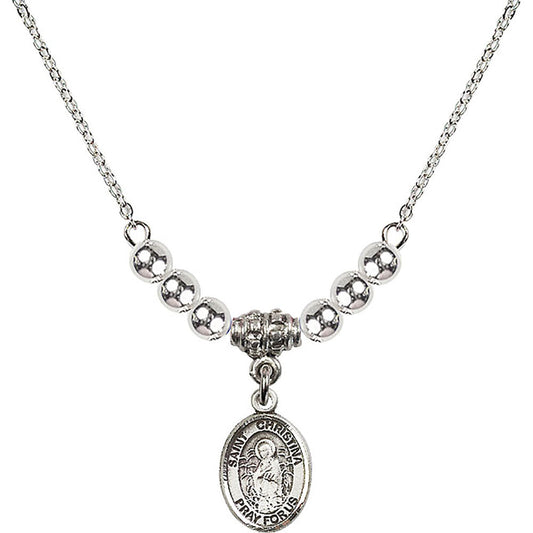 Sterling Silver Saint Christina the Astonishing Birthstone Necklace with Sterling Silver Beads - 9320