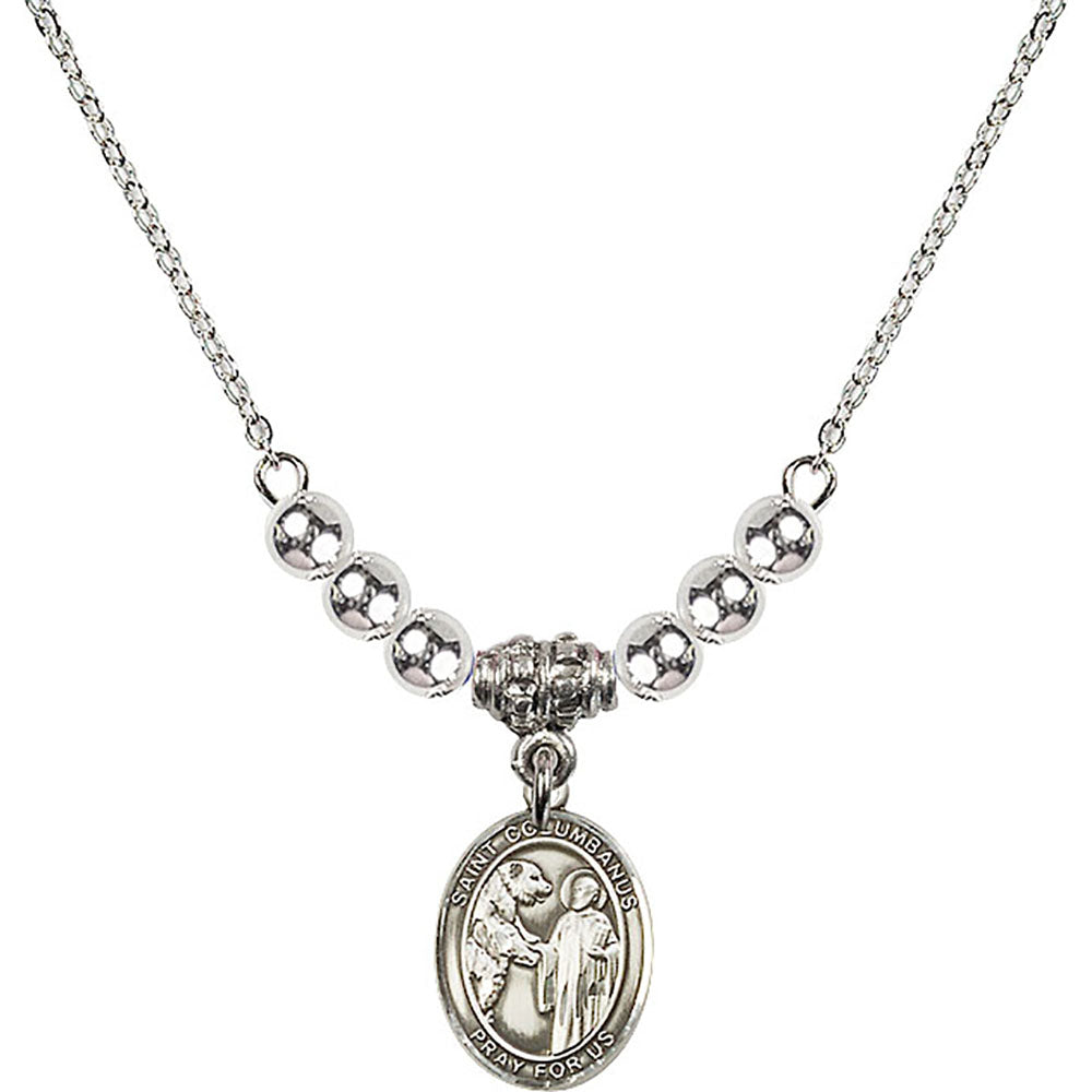 Sterling Silver Saint Columbanus Birthstone Necklace with Sterling Silver Beads - 9321