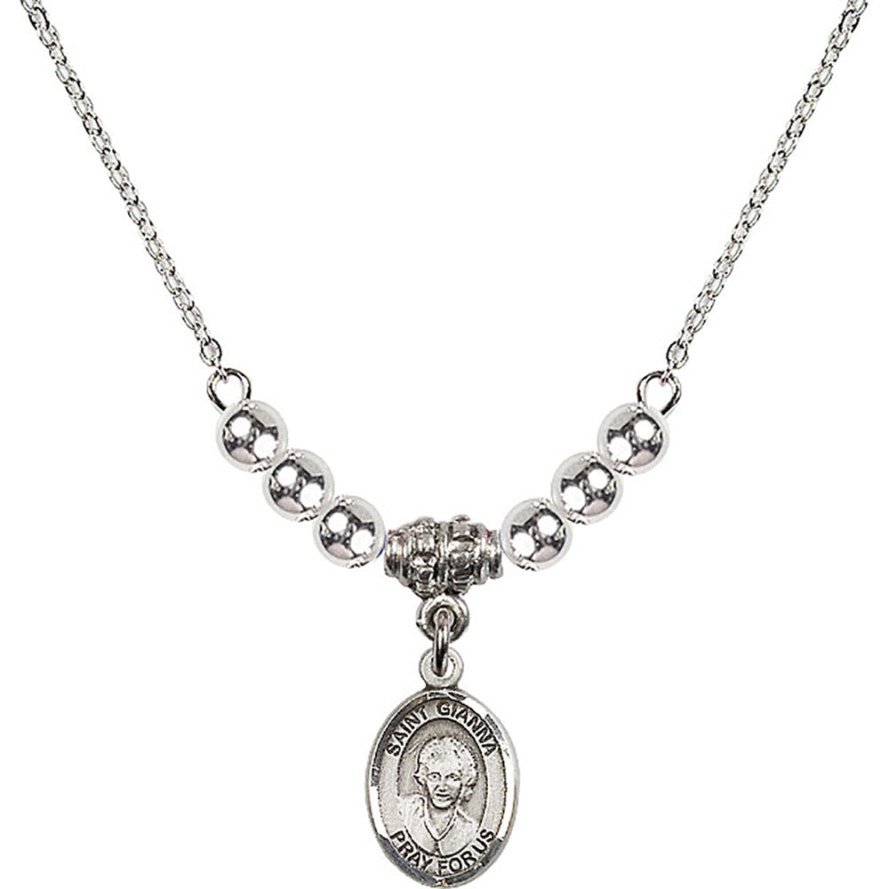 Sterling Silver Saint Gianna Beretta Molla Birthstone Necklace with Sterling Silver Beads - 9322