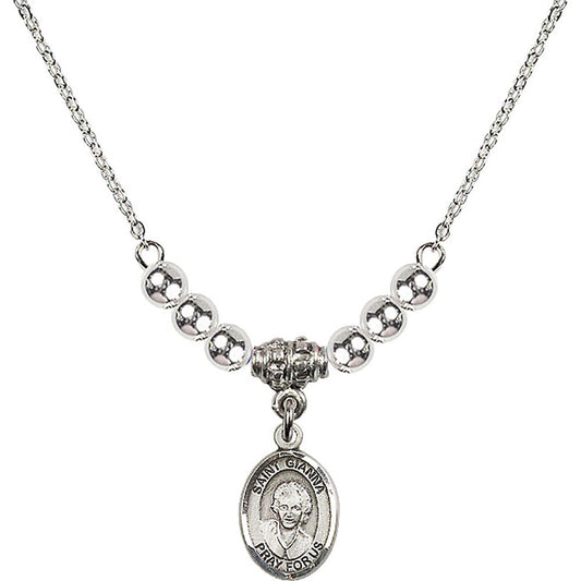 Sterling Silver Saint Gianna Beretta Molla Birthstone Necklace with Sterling Silver Beads - 9322