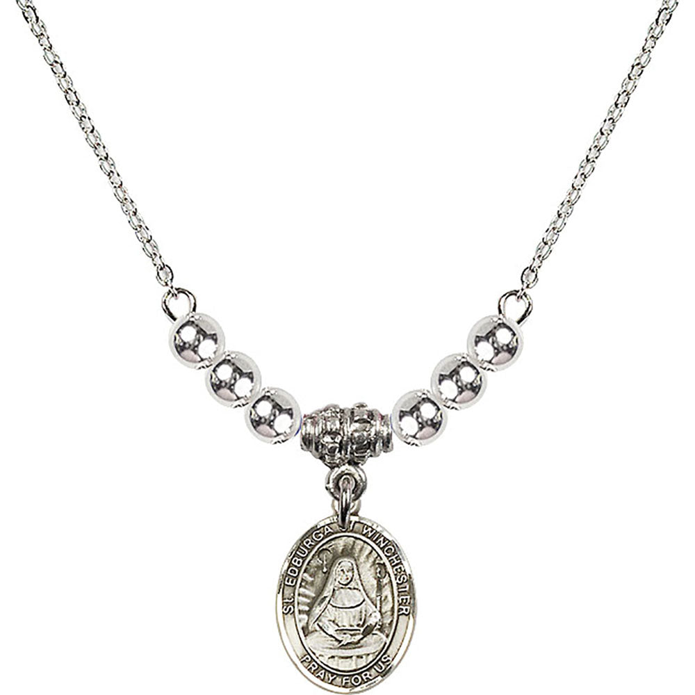 Sterling Silver Saint Edburga of Winchester Birthstone Necklace with Sterling Silver Beads - 9324