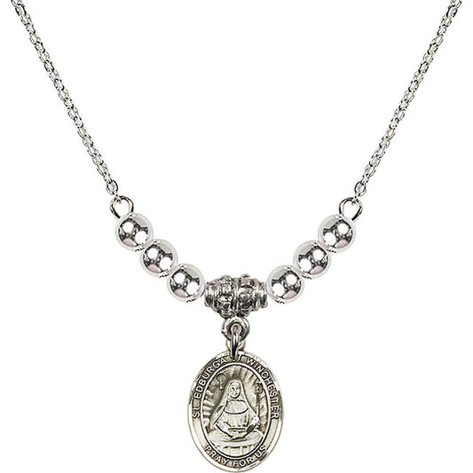 Sterling Silver Saint Edburga of Winchester Birthstone Necklace with Sterling Silver Beads - 9324
