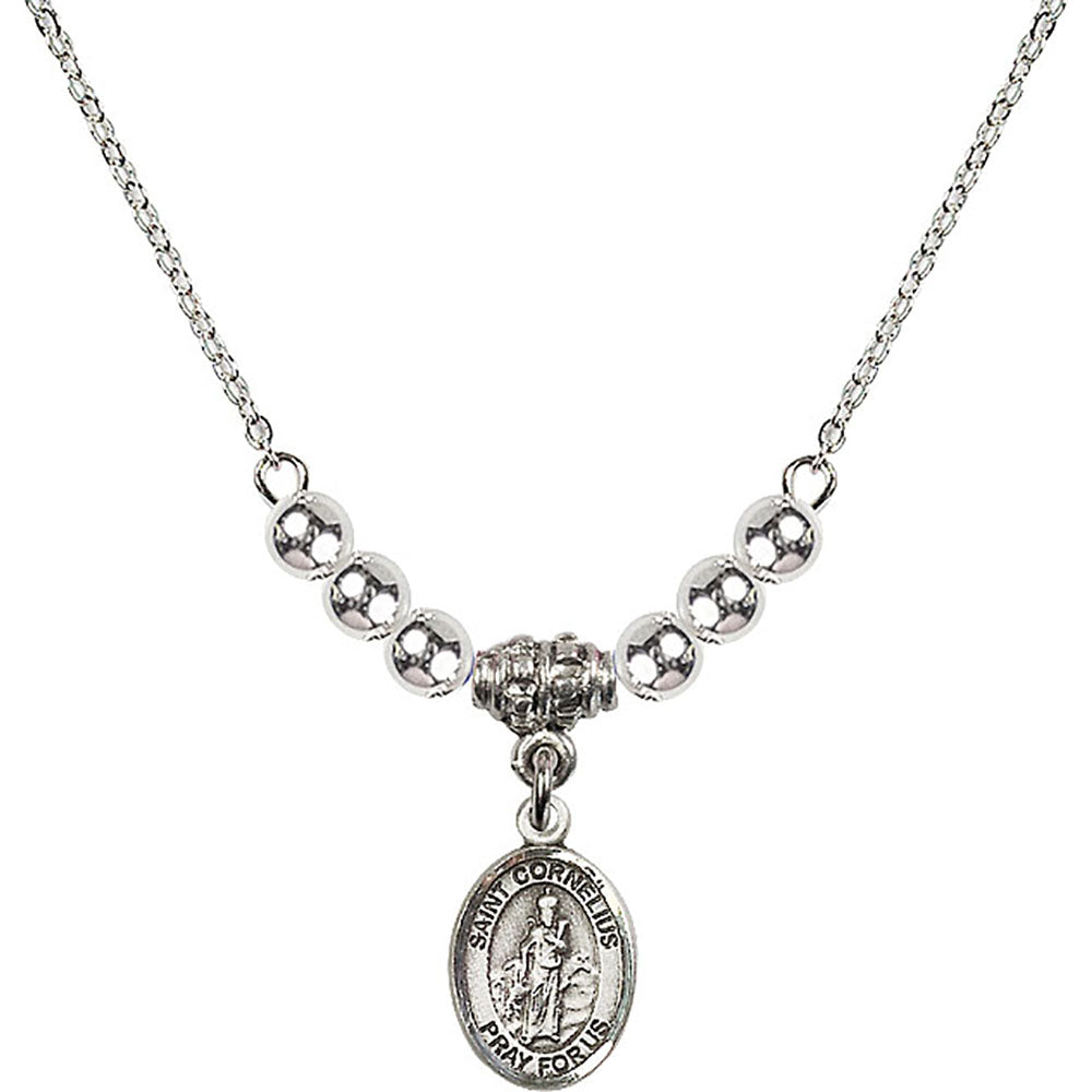 Sterling Silver Saint Cornelius Birthstone Necklace with Sterling Silver Beads - 9325