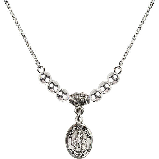 Sterling Silver Saint Cornelius Birthstone Necklace with Sterling Silver Beads - 9325