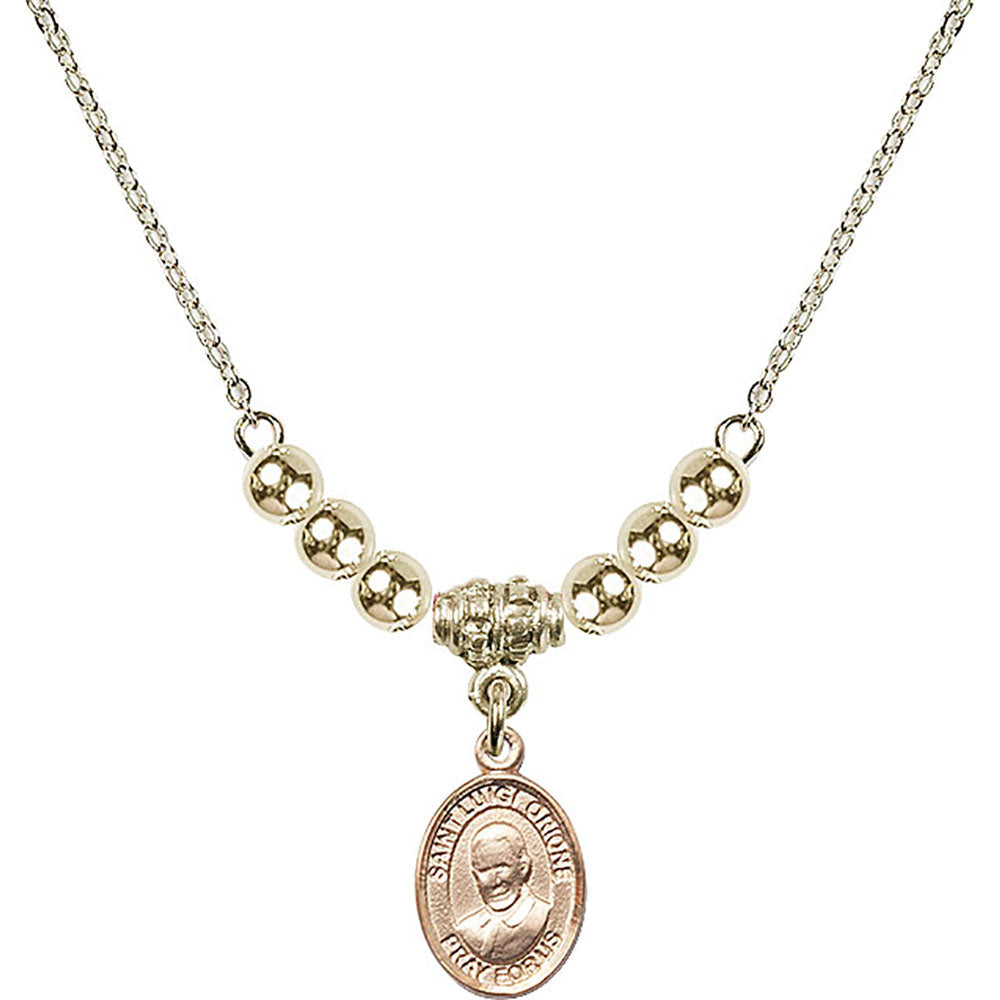 14kt Gold Filled Saint Luigi Orione Birthstone Necklace with Gold Filled Beads - 9326
