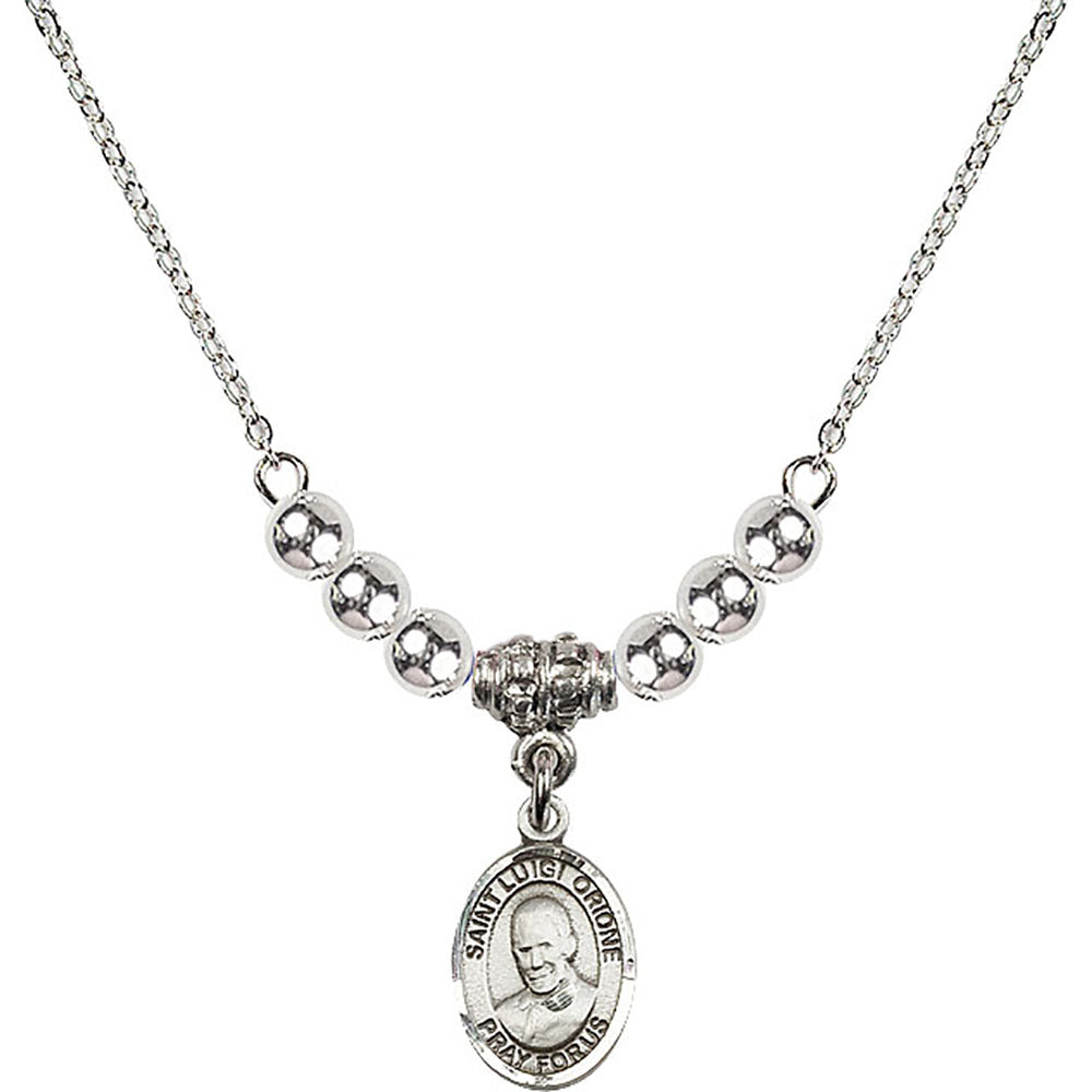 Sterling Silver Saint Luigi Orione Birthstone Necklace with Sterling Silver Beads - 9326