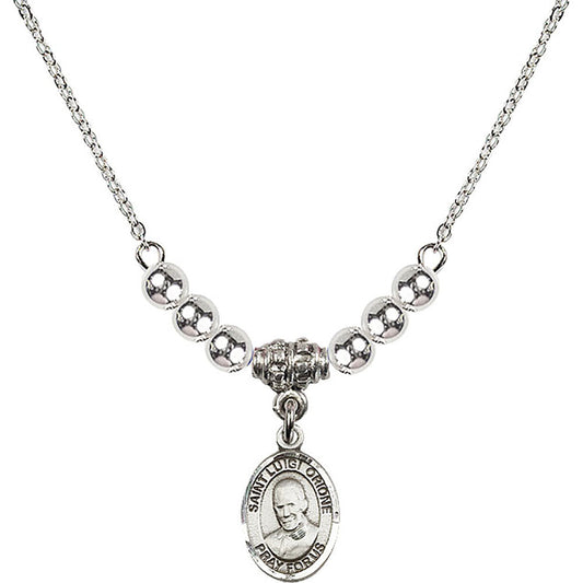 Sterling Silver Saint Luigi Orione Birthstone Necklace with Sterling Silver Beads - 9326