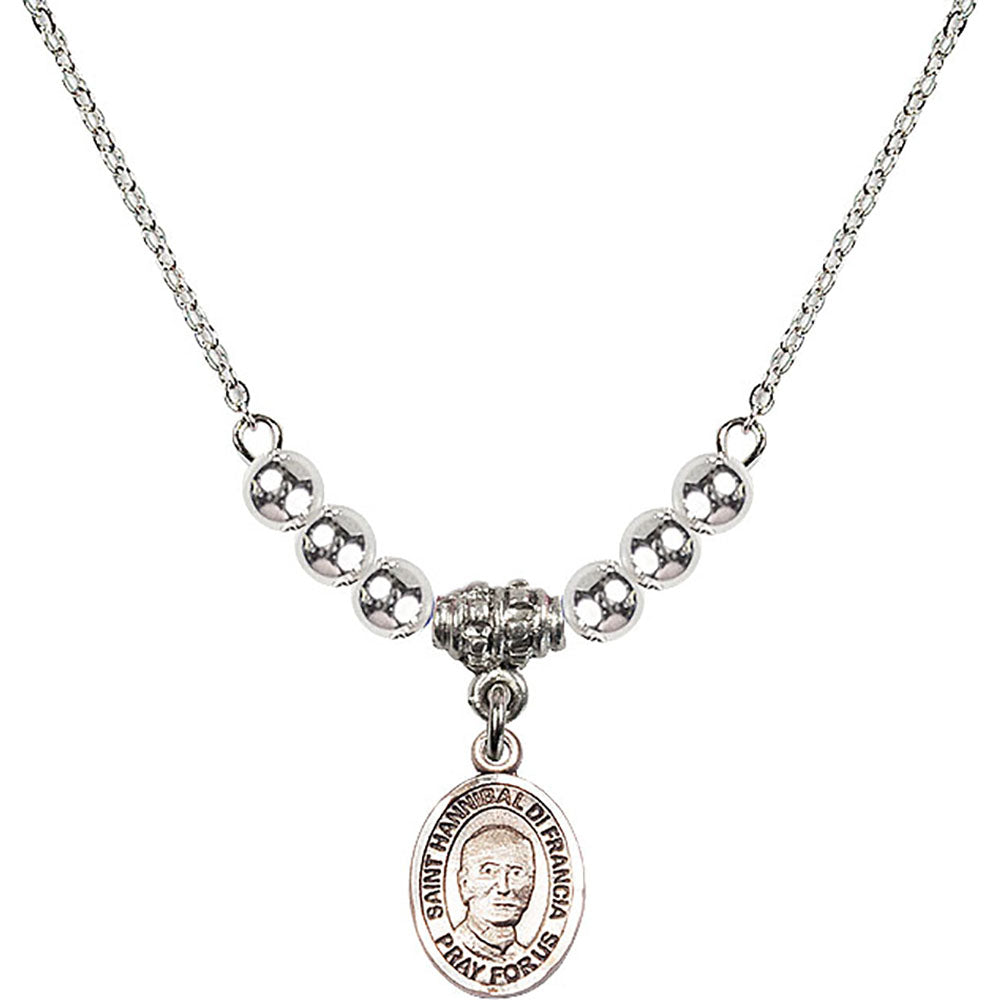 Sterling Silver Saint Hannibal Birthstone Necklace with Sterling Silver Beads - 9327