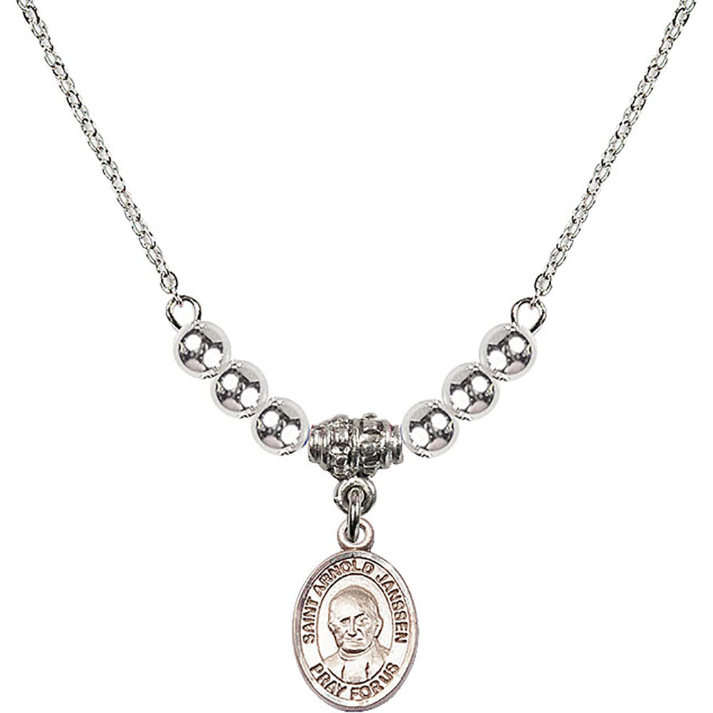 Sterling Silver Saint Arnold Janssen Birthstone Necklace with Sterling Silver Beads - 9328