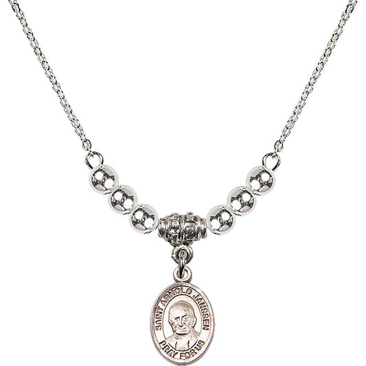 Sterling Silver Saint Arnold Janssen Birthstone Necklace with Sterling Silver Beads - 9328