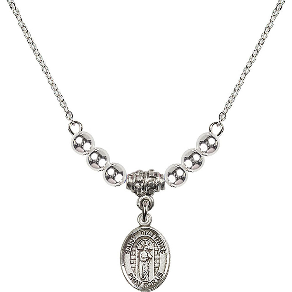 Sterling Silver Saint Matthias the Apostle Birthstone Necklace with Sterling Silver Beads - 9331