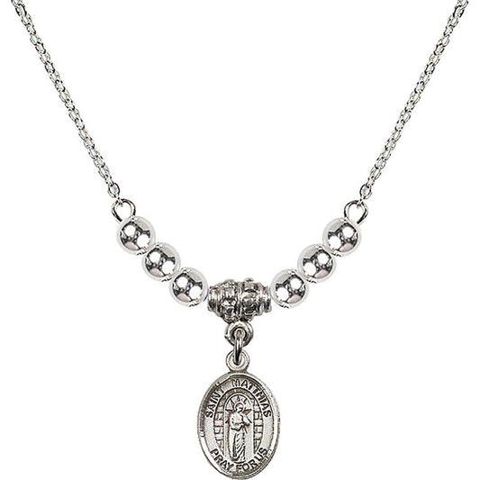 Sterling Silver Saint Matthias the Apostle Birthstone Necklace with Sterling Silver Beads - 9331