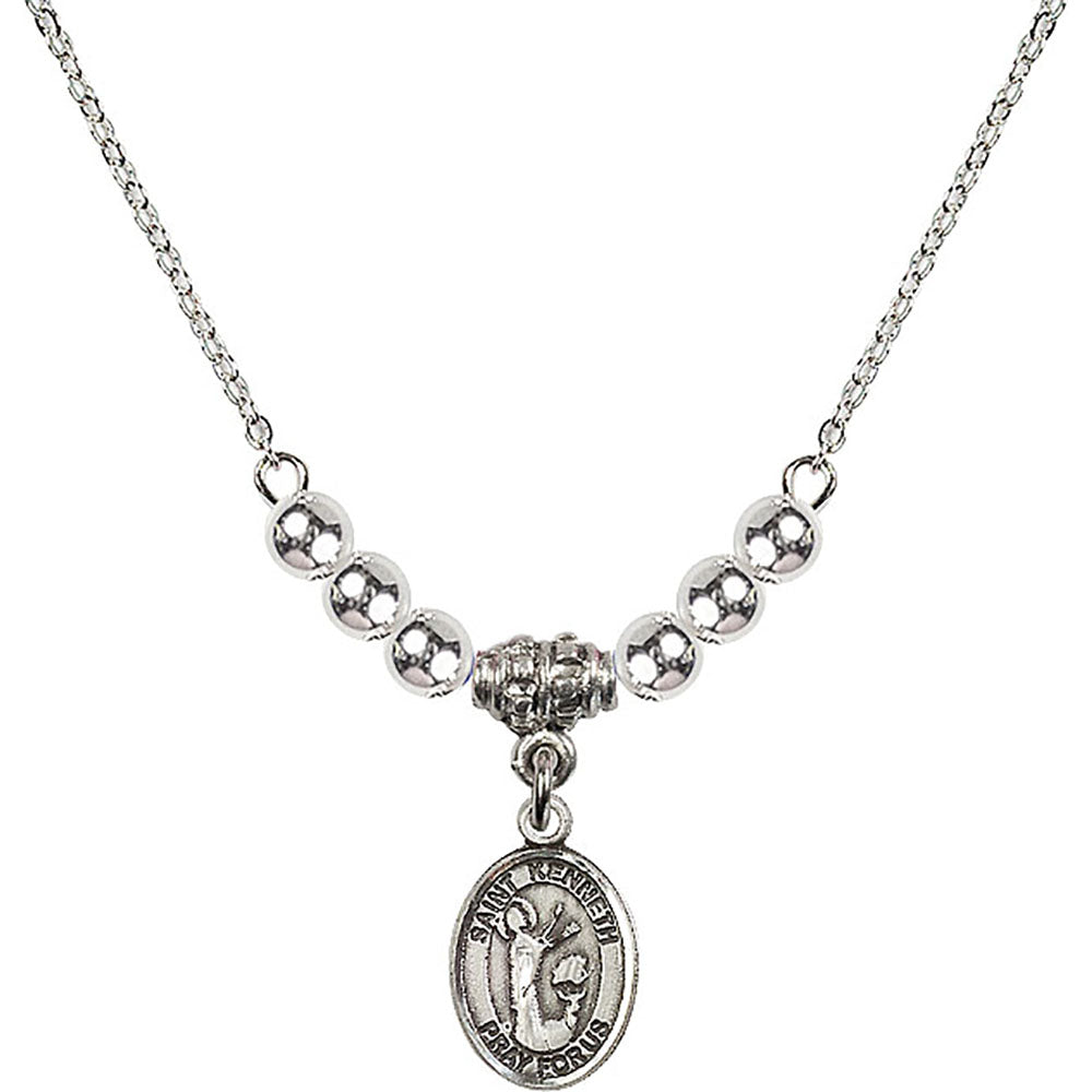 Sterling Silver Saint Kenneth Birthstone Necklace with Sterling Silver Beads - 9332