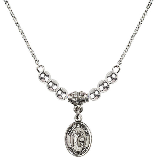 Sterling Silver Saint Kenneth Birthstone Necklace with Sterling Silver Beads - 9332