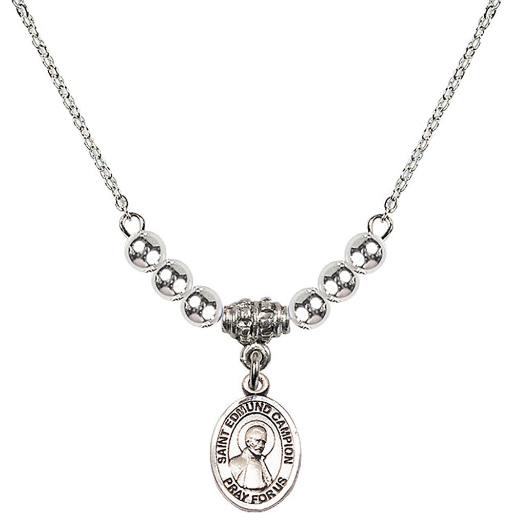 Sterling Silver Saint Edmund Campion Birthstone Necklace with Sterling Silver Beads - 9333
