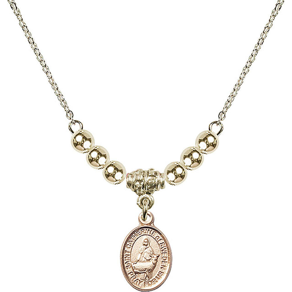 14kt Gold Filled Saint Catherine of Sweden Birthstone Necklace with Gold Filled Beads - 9336