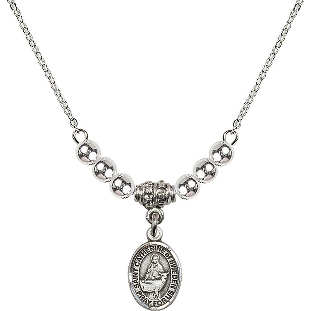 Sterling Silver Saint Catherine of Sweden Birthstone Necklace with Sterling Silver Beads - 9336