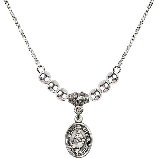Sterling Silver Saint Catherine of Sweden Birthstone Necklace with Sterling Silver Beads - 9336
