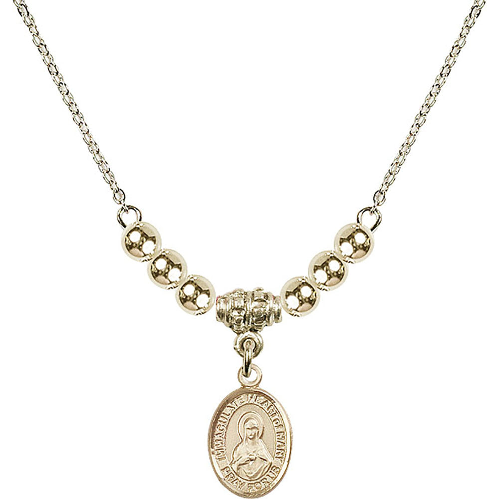 14kt Gold Filled Immaculate Heart of Mary Birthstone Necklace with Gold Filled Beads - 9337