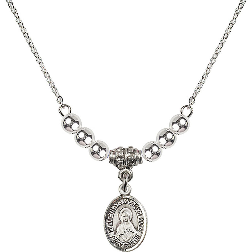 Sterling Silver Immaculate Heart of Mary Birthstone Necklace with Sterling Silver Beads - 9337