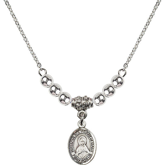 Sterling Silver Immaculate Heart of Mary Birthstone Necklace with Sterling Silver Beads - 9337