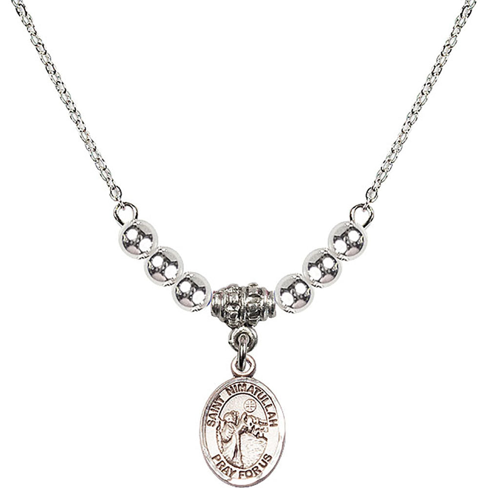 Sterling Silver Saint Nimatullah Birthstone Necklace with Sterling Silver Beads - 9339