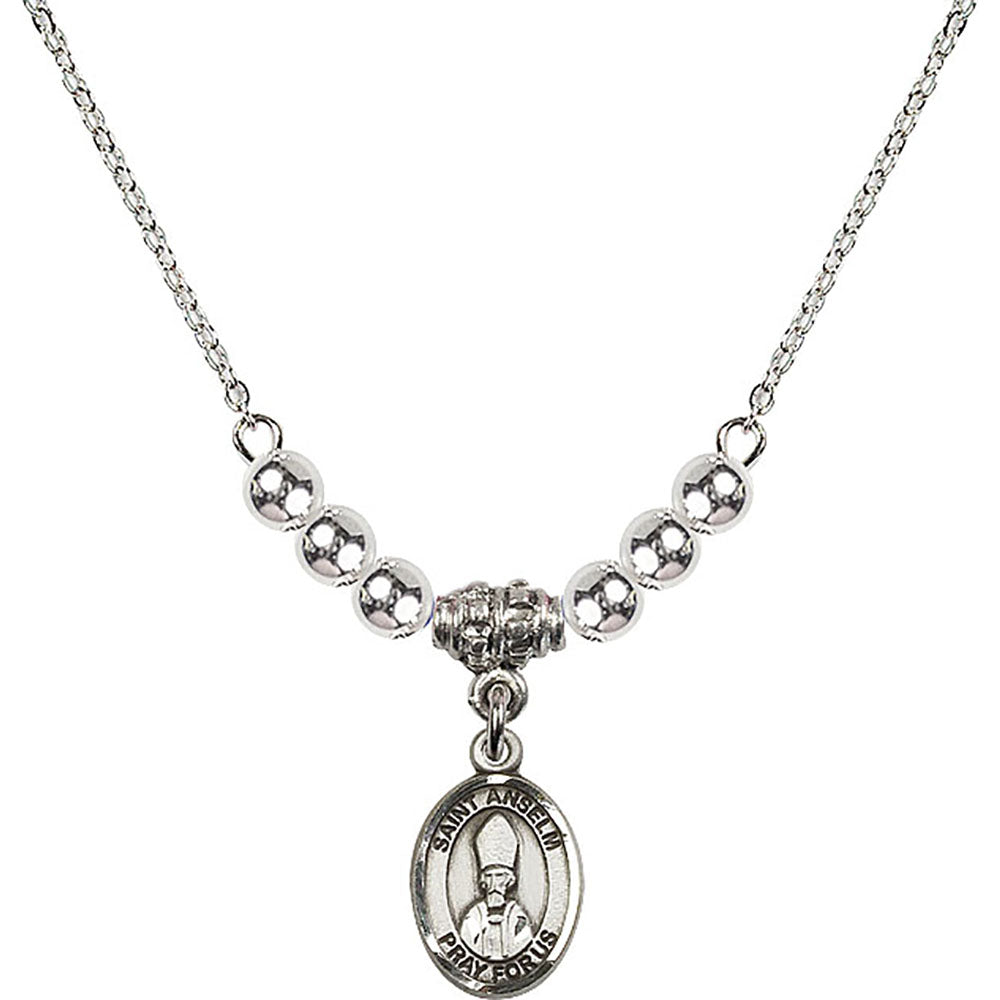 Sterling Silver Saint Anselm of Canterbury Birthstone Necklace with Sterling Silver Beads - 9342