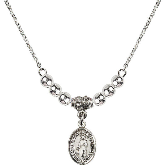 Sterling Silver Saint Catherine of Alexandria Birthstone Necklace with Sterling Silver Beads - 9343