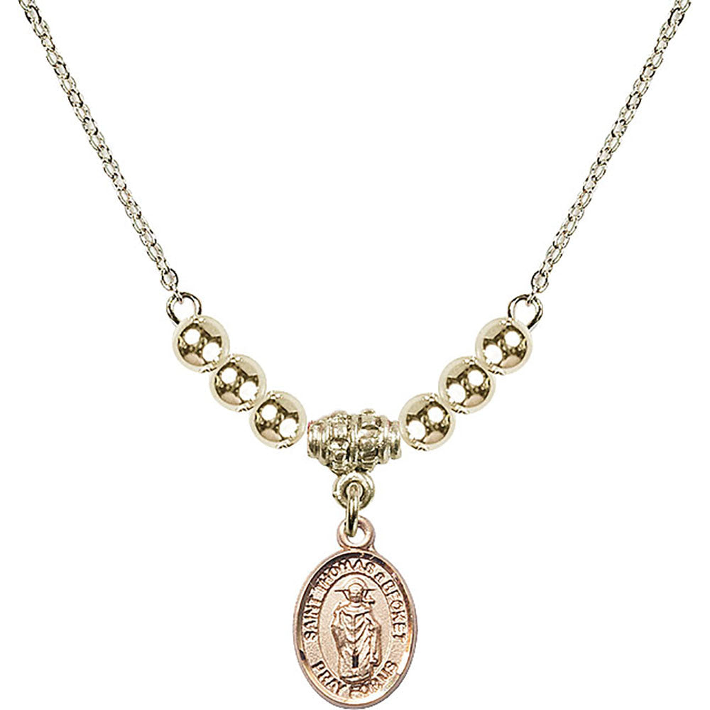 14kt Gold Filled Saint Thomas A Becket Birthstone Necklace with Gold Filled Beads - 9344