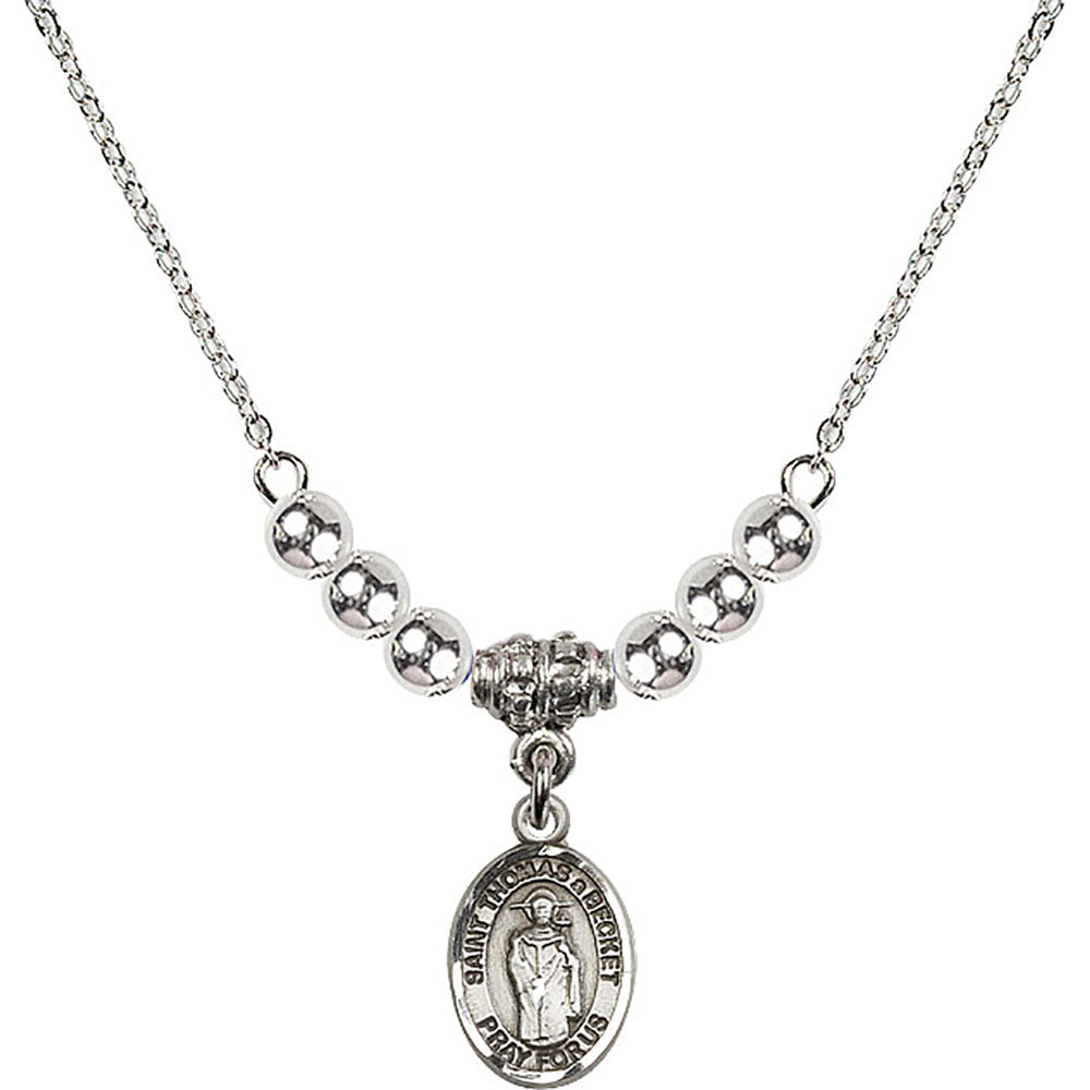 Sterling Silver Saint Thomas A Becket Birthstone Necklace with Sterling Silver Beads - 9344