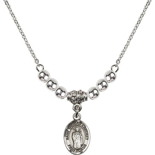 Sterling Silver Saint Thomas A Becket Birthstone Necklace with Sterling Silver Beads - 9344