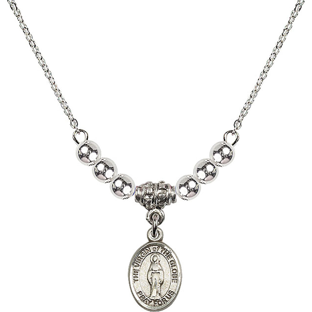 Sterling Silver Virgin of the Globe Birthstone Necklace with Sterling Silver Beads - 9345