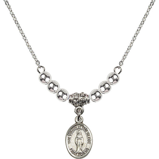 Sterling Silver Virgin of the Globe Birthstone Necklace with Sterling Silver Beads - 9345